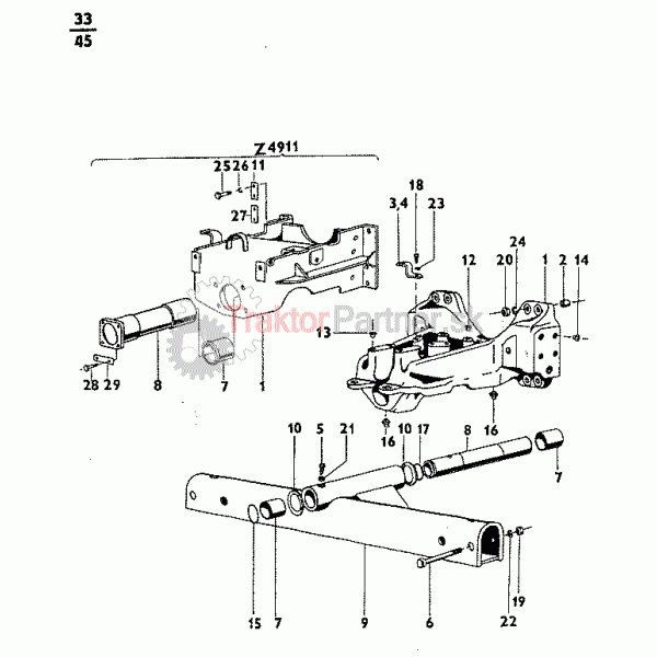 Predná náprava s konzolou (Z 4911, Z 4911 UBK, Z 5911, Z 5911 BK, Z 5911 UBK, Z 6911, Z 6911 BK , Z