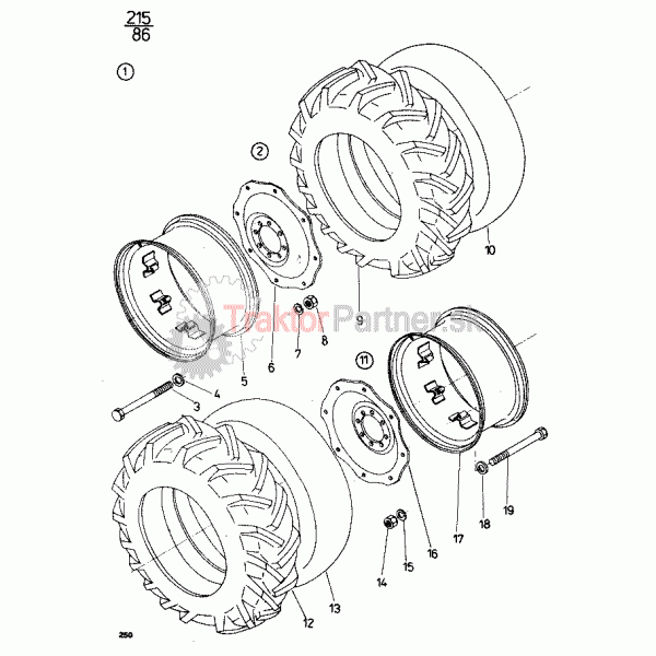 Zadné kolesá 16,9 R 38'' so stupňom regulácie rozchodu