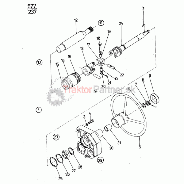 Hriadeľ hydrostatického riadenia