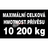 Nálepka - max. celková hmotnosť prívesu 10200kg