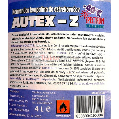 Zimná zmes -nemrznúca do ostrek. Au. 40*C 4L - 404